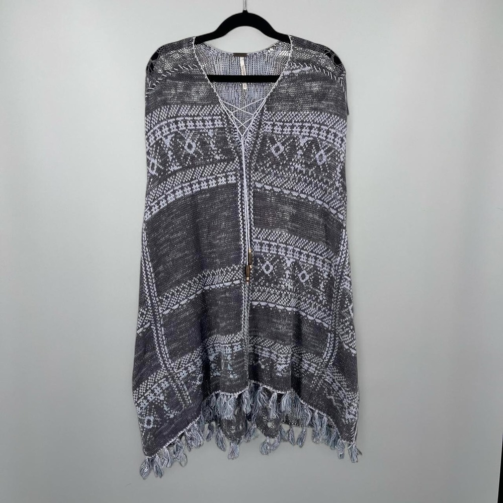 Free People XS Boho Crotchet Knit Mini Tunic Dress Sleeveless Oversized Festival